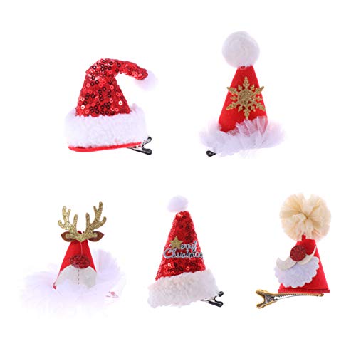 Happyyami 5 pcs Merry Christmas Saç Klipler parlak pullar Noel Şapka Tokalarım ile Kar Tanesi Ren Geyiği Santa Noel saç aksesuarları