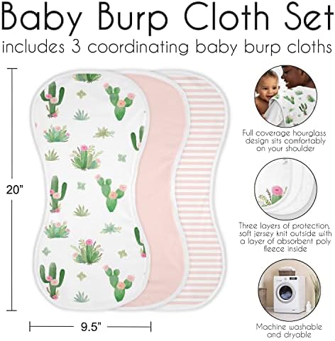 Tatlı Jojo Tasarımlar Kaktüs Çiçek Bebek Kız Emici Geğirmek Bezler için Bebek Yenidoğan-Pembe ve Yeşil Boho Suluboya Shabby