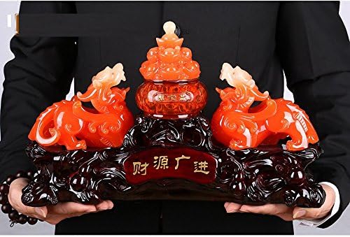 Wenmıly büyük boy Feng Shui Pi Yao / Pi Xiu ve hazine havzası servet Porsperity heykelcik + kırmızı dize üzerinde 10 şanslı