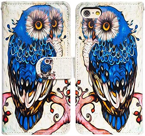 Bcov iPhone 6 S Cüzdan Kılıf, iPhone 6 Kılıf, mavi Baykuş Kuş Deri Flip Case Cüzdan Kapak ile Kart Yuvası Tutucu Kickstand