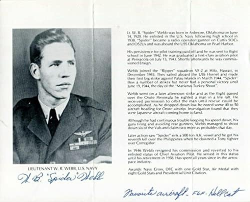 W. B. Örümcek Webb İKINCI dünya savaşı Savaş Pilotu Ace DFC Donanma Çapraz İmzalı İmza Fotoğraf - İmzalı Kolej Fotoğrafları