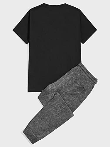 GORGLİTTER erkek Kıyafet 2 Parça Grafik Mektup Kısa Kollu T Gömlek İpli Sweatpants Jogger Setleri