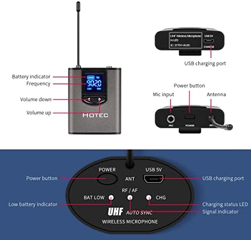 Hotec Kablosuz Sistemi ile Çift Kulaklık Mikrofonlar / Yaka Yaka Mikrofonlar ve Bodypack Vericiler ve Bir Mini Şarj Edilebilir