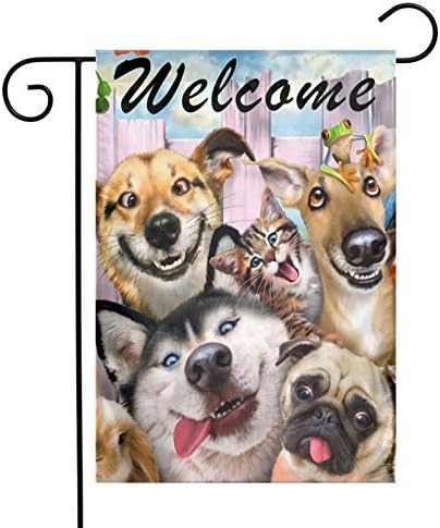 Hoşgeldiniz Mutlu Köpek Hayvanlar Açık Bahçe Bayrağı, çift Taraflı Dikey Bahçe Yard Bayrak Afiş Çim Ev Dış Dekor 12x18 inç