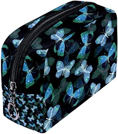 Makyaj çantası, Seyahat makyaj kozmetik çantası kadın Erkek, Mavi turkuaz yeşil kelebek Vintage