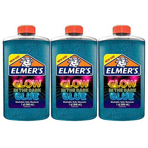 Elmer'in Karanlıkta Parlayan Sıvı Tutkalı, Yıkanabilir, Mavi, 1 Litre, Balçık Yapmak için Tutkal, 3'lü Paket