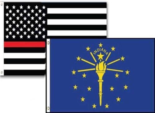 Ay Bıçakları 2x3 ABD Yangın İnce Kırmızı Çizgi Indiana Eyaleti 2 Paket Bayrak Toptan Set Combo 2x3 - Geçit Törenleri İçin