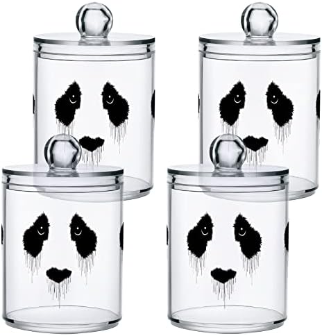 YYZZH Karikatür Panda Ayı Gözler Siyah Ve Beyaz Tasarım 4 Paket Qtip Tutucu Dağıtıcı pamuklu çubuk Topu Yuvarlak Pedleri
