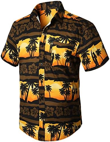 Erkek Hawaii Gömlek Kısa Kollu Yaz Rahat Tropikal Gömlek Çiçek Düğmeli Tatil Plaj Aloha Hawaii Gömlek