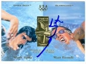 Mark Spitz imzalı kart 1996 Üst Güverte 130 Olimpiyat-İmzalı Olimpiyat Fotoğrafları