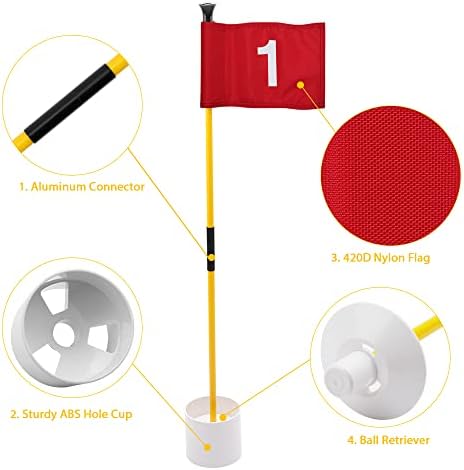 KİNGTOP Golf Flagstick Mini, Yard için Yeşil Bayrak Koyarak, tüm 3 Ayaklar, çift Taraflı Numaralı Golf Bayrakları, Golf Pin