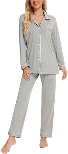 Pjmlıfecoco Pijama Seti Uzun Kollu Bayan Düğme Aşağı Pijama İki Parçalı Kıyafeti Yumuşak Pj Salonu Setleri S-XXL