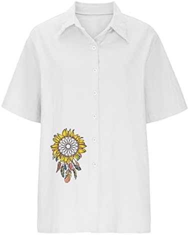 Bayan Düğme Aşağı T Shirt Kısa Kollu Keten pamuklu bluz Rahat V Boyun Tunik Üst Hintliler Etnik Tarzı Bluz Tops