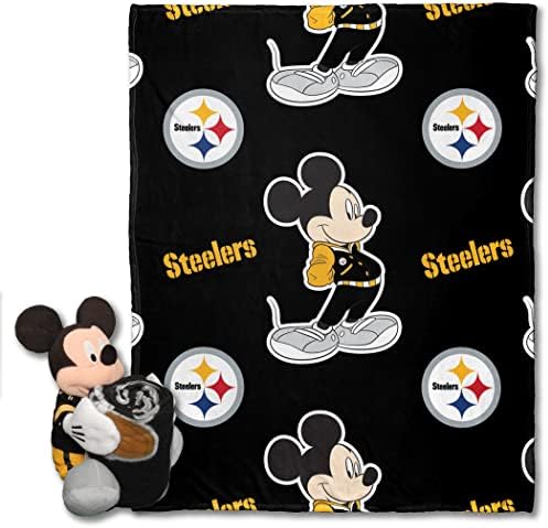 Kuzeybatı Resmi NFL Pittsburgh Steelers ve Mickey Mouse Karakter Hugger Yastık ve İpek Dokunmatik Atmak Seti, 40x 50