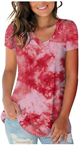 CGGMVCG Sevimli Yaz Üstleri Kadın V Yaka T-shirt Renk Moda Degrade Kollu Kısa Üstleri Artı yazlık gömlek Kadınlar için