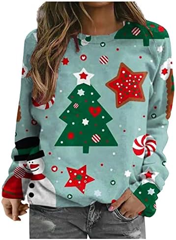 Akollsppnsy Bayan Noel Kazak Crewneck Merry Christmas T Shirt Rahat Hamile Kadın Uzun Kollu Üstleri
