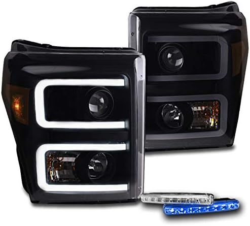 ZMAUTOPARTS LED DRL Siyah / Duman Projektör Farlar w / 6 Mavi DRL 2011- Ford F250 / F350 / F450 Süper Görev
