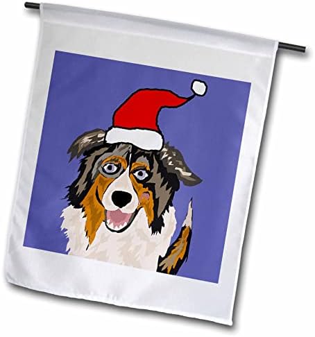 3dRose Sevimli Komik Avustralya Çoban Köpek Yavrusu Noel Baba şapkası Noel Bayrakları (fl_353830_1)
