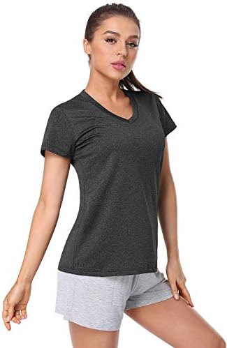 Xelky 3-4 Paket kadın Kuru Fit Gömlek Kısa Kollu Nem Esneklik Atletik Gömlek Spor Giyim Tee V Boyun Egzersiz Üst