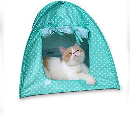 Vedem Katlanabilir Kedi Kapalı Ev Puantiyeli Kedi Kamp Çadırı Yatak (Yeşil)