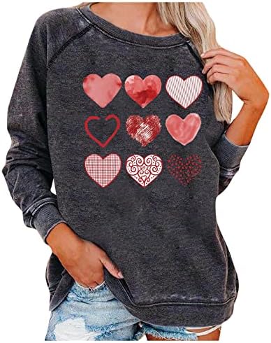 Bayan Sevimli Aşk Kalp Üstleri Sevgililer Grafik Gömlek Mutlu sevgililer Günü Gömlek Casual Tops Kazak