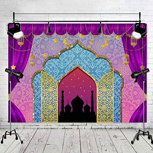 Sanat Stüdyosu 7x5ft Arap Geceleri Sihirli Genie Tema Fotoğraf Backdrop Fas Doğum Günü Partisi Dekor Afiş Altın Glitter Hint