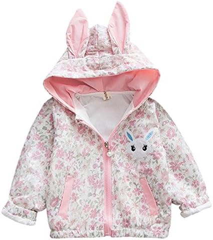 famuka Bebek Kız Kapüşonlu Ceket Çiçek Desen Tavşan Tarzı Rüzgarlık için İlkbahar / Sonbahar