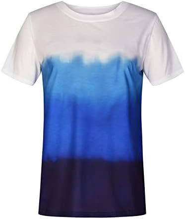 Bayanlar için bluzlar Kısa Kollu Ekip Boyun Degrade Renk Blok Hıristiyan Çiçek Çizgili Bluzlar Tişörtleri Genç Kızlar