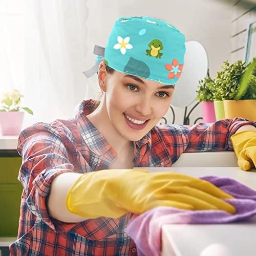 Çalışma Şapka Düğmeleri ve Kurdele Bağları Kadınlar için 2 ADET Çiçek Duvar Kağıdı Ayarlanabilir Unisex Cerrahi Kapaklar