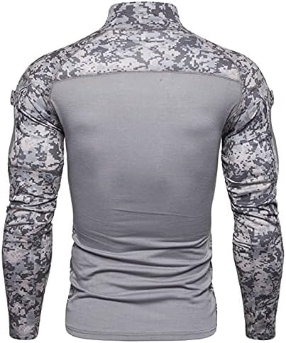 T Shirt Erkekler için açık alan sporları Kamuflaj Yüksek Yaka Uzun Kollu Fermuarlı Cebi Streç slim sağlıklı tişört Tops
