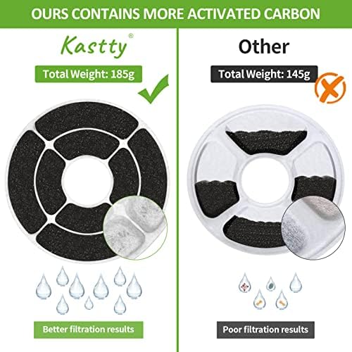 【Daha aktif karbon】 Kastty 3L kedi su çeşmesi için 8 paket yedek filtre, aktif karbon ve PP pamuktan yapılmış Kastty ve diğer