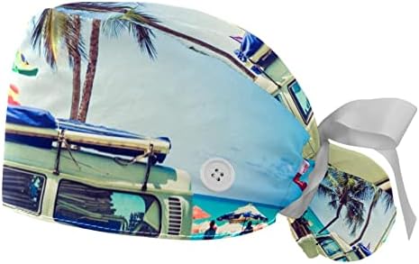 Kadınlar için Ter Bandı ile 2 Paket Çalışma kapakları, plaj Camper Palmiye Ağacı At Kuyruğu Kılıfı Kabarık Şapka