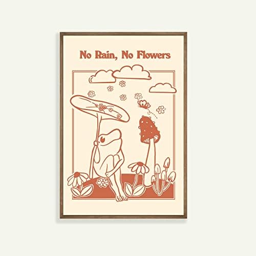 Komik Kurbağa Mantar Kırmızı Duvar Dekor Odası İçin Estetik, Hiçbir Yağmur Hiçbir Çiçekler Vintage Bitki Cottahecore Doğa