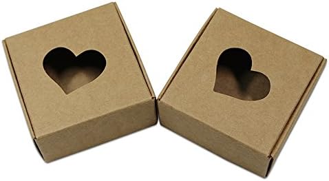 FERENLİ 20 Adet Kahverengi Mini Kraft kağit kutu Kalp Şeklinde Pencere Hediye Zanaat Şeker Çikolata Kağıt Ambalaj Kutuları