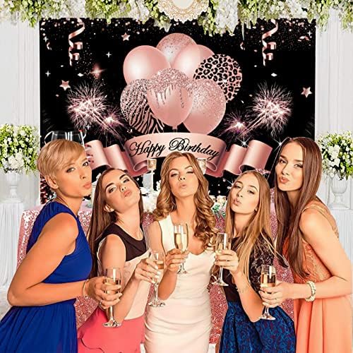 InMemory Gül Altın Doğum Günü Backdrop Kadınlar Kızlar için Mutlu Doğum Günü Fotoğraf Arka Plan Glitter Balonlar Şampanya