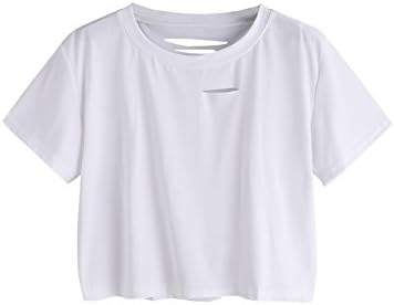 SweatyRocks kadın Yaz Kısa Kollu Tee Sıkıntılı Yırtık Kırpma T-Shirt