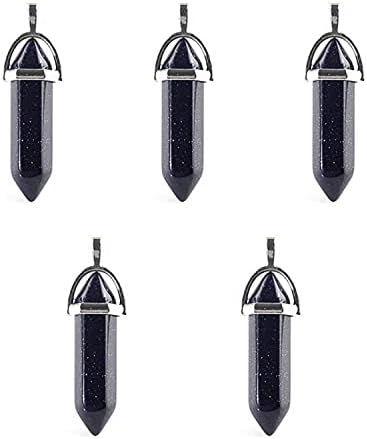 Asingeloo 5 adet Siyah Oniks Altıgen Çakra Kolye Bullet Kristal Kolye Taş Sivri Kuvars Taş Kolye opp torba ile (5 adet siyah