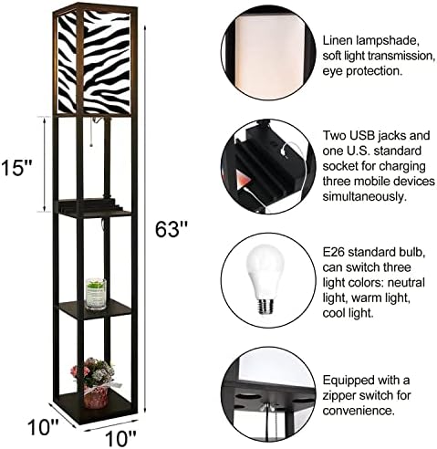 Raflı Zemin lambası Zebra derisi çizgili Hayvan baskı siyah beyaz detaylı gerçekçi doku USB bağlantı noktaları ve çıkışlı