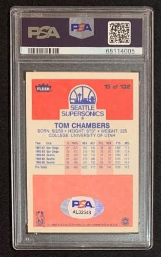 Tom Chambers 1986 Fleer Basketbol İmzalı Çaylak Kartı 15 Otomatik Dereceli PSA 10-Basketbol Slabbed Çaylak Kartları
