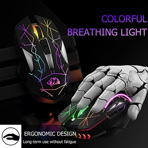 Kablosuz Oyun Faresi, Sessiz Ergonomi Düğmeli RGB Kablosuz Fare, USB C Şarj Edilebilir 7 Renk Serin LED Işıklı Bilgisayar
