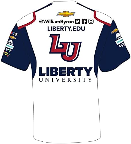 Damalı Bayrak Spor William Byron 2023 Liberty Üniversitesi Yüceltilmiş Üniforma Çukur Ekip T-Shirt Beyaz