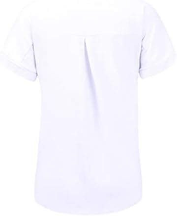 BEUU Pamuk Keten Gömlek Kadın O Boyun Katı Bluz Tops kadın Yaz Rahat Kısa Kollu Tee T-Shirt Artı Boyutu
