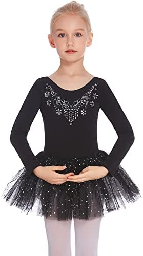 Zaclotre Çocuk Kız Uzun Kollu Mayoları Bale Dans Sparkly Tutu Elbise Balerin Kıyafetler