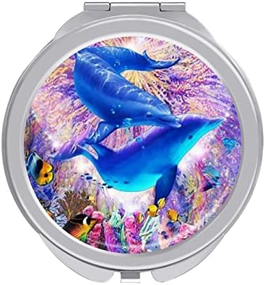 Güzel Yunus Kompakt Cep Aynası Taşınabilir Seyahat Kozmetik Ayna Katlanır Çift Taraflı 1x/2x Büyüteç