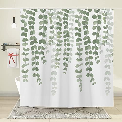 DYHENG Okaliptüs Duş Perdesi Yeşil Yapraklar Duş Perdeleri Banyo Suluboya Botanik Çiçek Bitki Yaprak Banyo Dekor Polyester
