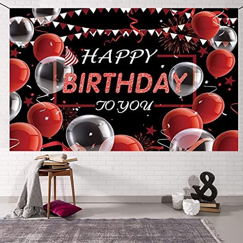 Mutlu Doğum Günü Kırmızı ve Siyah Afiş Zemin Fotoğraf Sahne Kırmızı Siyah Balonlar Doğum Günü Tema Doğum Günü Yıldönümü Partisi