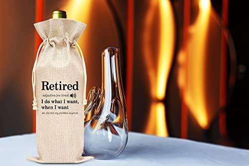 Emeklilik Hediyesi Şarap Poşetleri - İpli Pamuklu keten Şarap Hediye Çantası, İş Arkadaşına Hediye, Meslektaş, Patron, Çalışan,