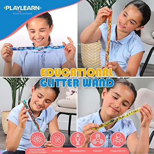 Playlearn Glitter Değnek, Sihirli Mucize Tüpü - 12 inç-Çocuklar için Duyusal Oyuncak Mucize Sihirli Değnekler-4'lü Paket-Jumbo
