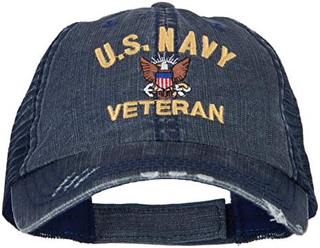 e4Hats.com ABD Donanması Veteran Askeri İşlemeli Düşük Pamuklu file Şapka